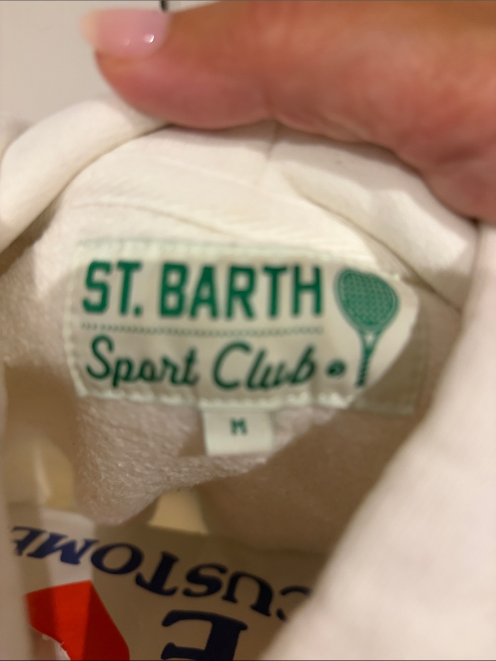 MC2 Saint Barth Cream Hoodie with Blue Script Logo - Picture 2 of 3
